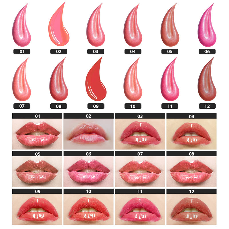 [Australia] - Ofanyia 12 Colors Crystal Lip Gloss Liquid Lipstick Long Lasting Moisturizing Lips Glosses Lipstick Shimmer Glitter Lip Tint Lipgloss 