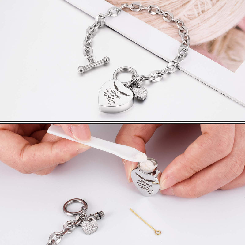 [Australia] - XIUDA Urn Bracelet for Ashes Heart Locket Cremation Bracelet Ashes Holder Bangle Link Chain Women Men silver 