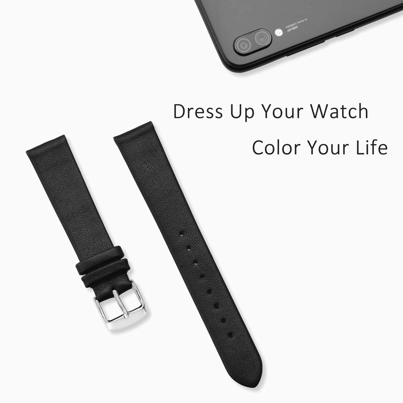 [Australia] - WOCCI Watch 8mm 10mm 12mm 14mm 16mm 18mm 20mm Watch Band, Elegant Genuine Leather Replacement Straps for Men or Women 14mm - 9/16" Black/Silver Buckle 