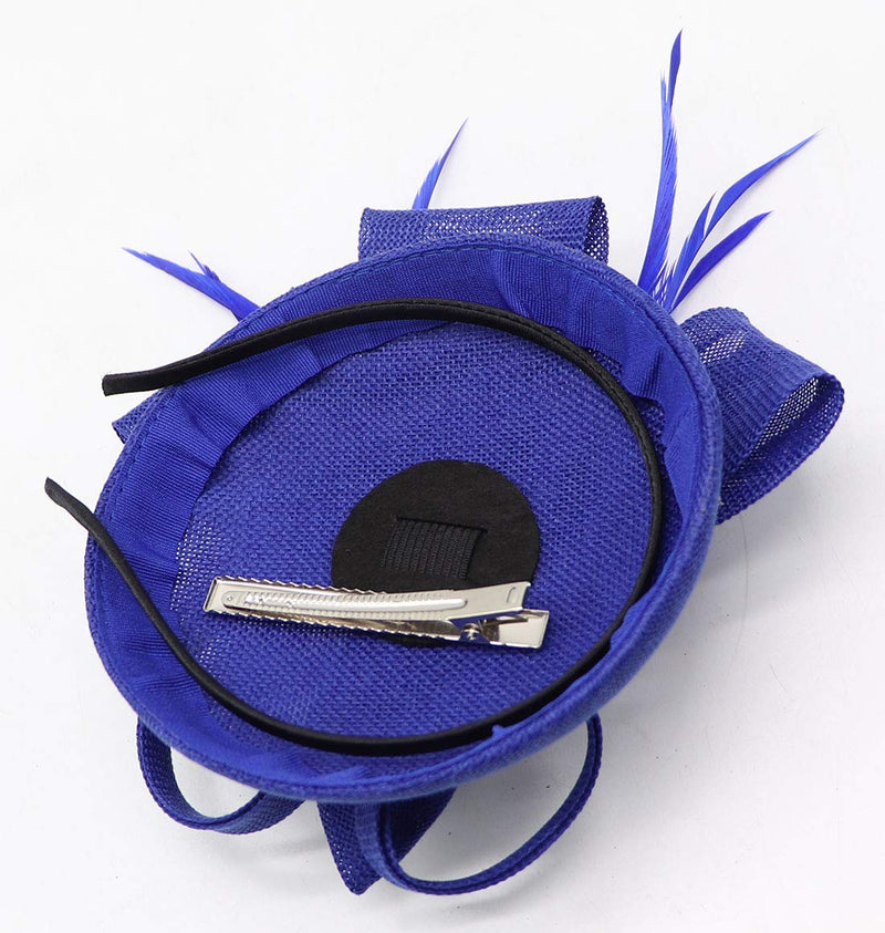 [Australia] - Coolwife Fascinators Pillbox Hat Sinamay Feather Flower Derby Ball Wedding Church Party Hair Clip Royal Blue 