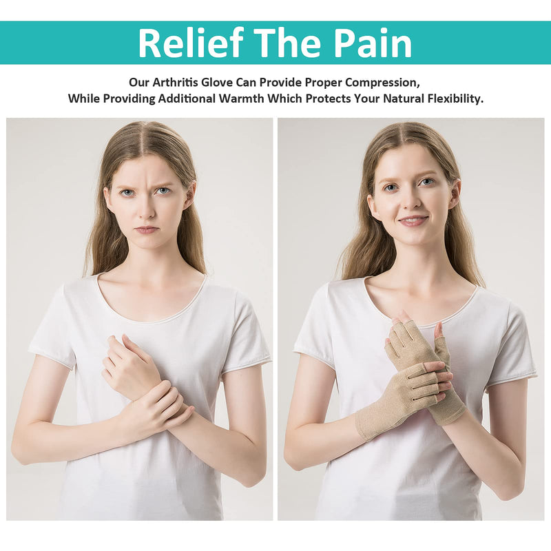 [Australia] - 2 Pairs Arthritis Compression Gloves for Relieve Rheumatoid Arthritis, Osteoarthritis, Carpal Tunnel, Joint Pain, Open Fingerless Gloves, Fit for Women and Men to Daily Work and Computer Typing (Coffee, Medium) Coffee 
