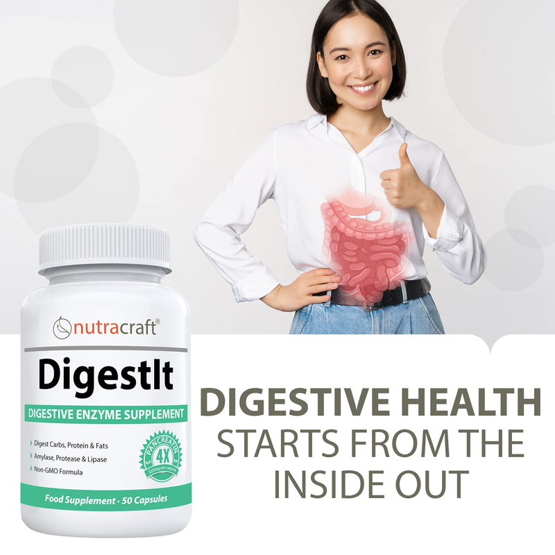 [Australia] - DigestIt Digestive Enzymes | Multi-Enzyme Formula with Amylase, Protease & Lipase | Increase Energy & Reduce Gas, Bloating & Indigestion | Non-GMO | 50 Capsules 