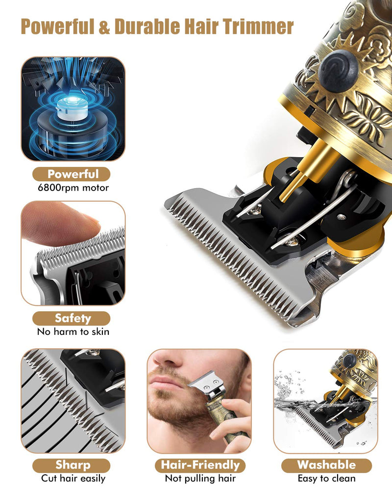 [Australia] - Qhou Upgraded T Blade Hair Trimmer for Men, Cordless Electric Pro Li Outliner, Zero Gapped Detail Barbershop Beard Shaver Rechargeable Hair Clippers with Limit Combs Guards & LED Display - Bronze 