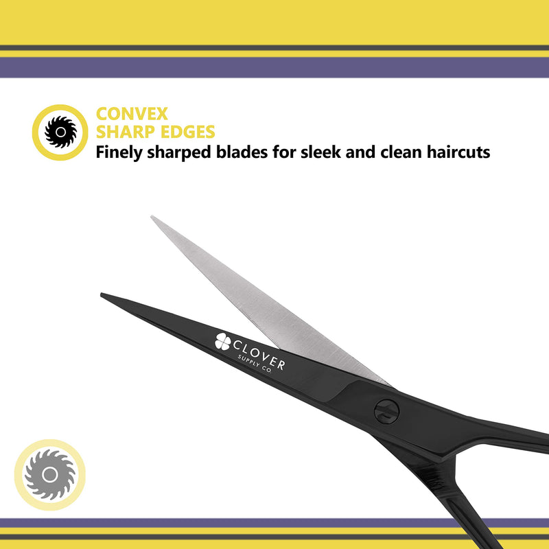 [Australia] - Clover Supply Co. Professional Barber Hair Cutting Scissors - Hair Shears - 6.5 Inches - Stainless Steel Black 