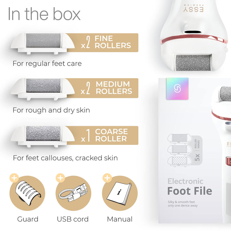 [Australia] - Electric Foot File Pedicure Feet Hard Skin Remover Foot Scraper Dry Dead Skin Remover Callus Exfoliator Rechargeable Feet Scrubber with 5 Replacement Rollers Foot Care Skin Removers 