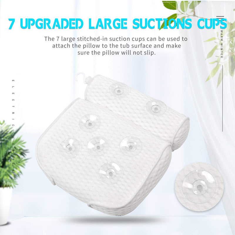 [Australia] - Bath Pillows For Tub，Ergonomic White Bath Pillow For with Neckk, Head & Shoulder and Back Support，Bathtub Spa Pillow with 4D Air Mesh Technology and 7 Suction Cups,Soft and Quick Dry 