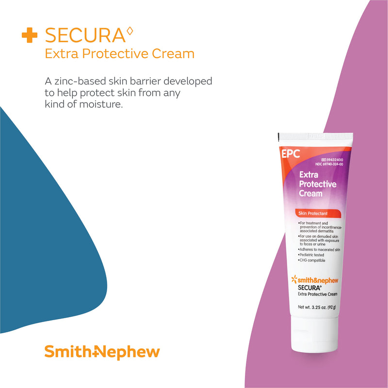 [Australia] - Smith & Nephew SECURA Extra Protective Cream (EPC) Tube, Diaper Rash Cream for Adults, Incontinence Skin Protectant, 3.25 Ounces White 