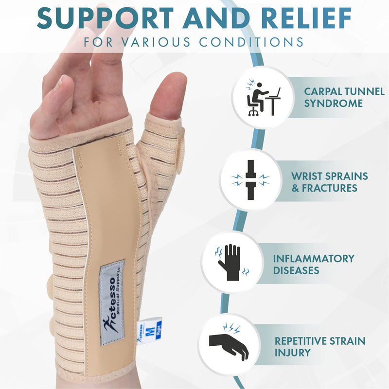 [Australia] - Actesso Breathable Wrist Thumb Support Splint - Relief for Wrist & Thumb Injuries, Scaphoid Fractures and Sprains (L, Right Hand, Beige) L (Pack of 1) 