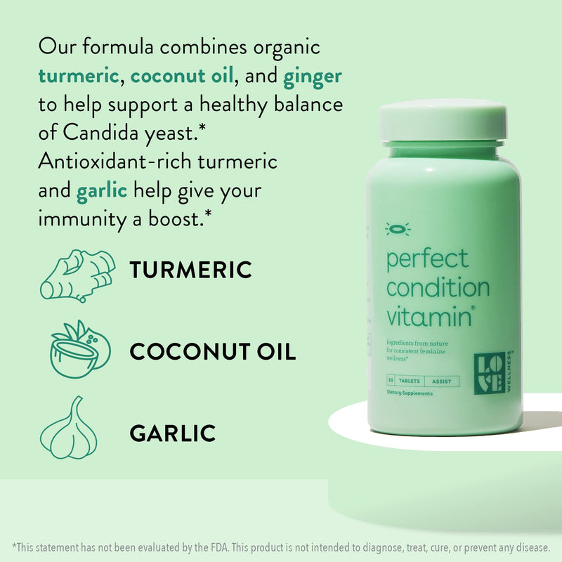 [Australia] - Love Wellness Perfect Condition Vitamin, 30 Tablets - Helps Support Feminine Wellness, Vaginal & Gut Health - Provides Healthy Candida Cleanse with Coconut Oil, Folic Acid, Turmeric & Boron 