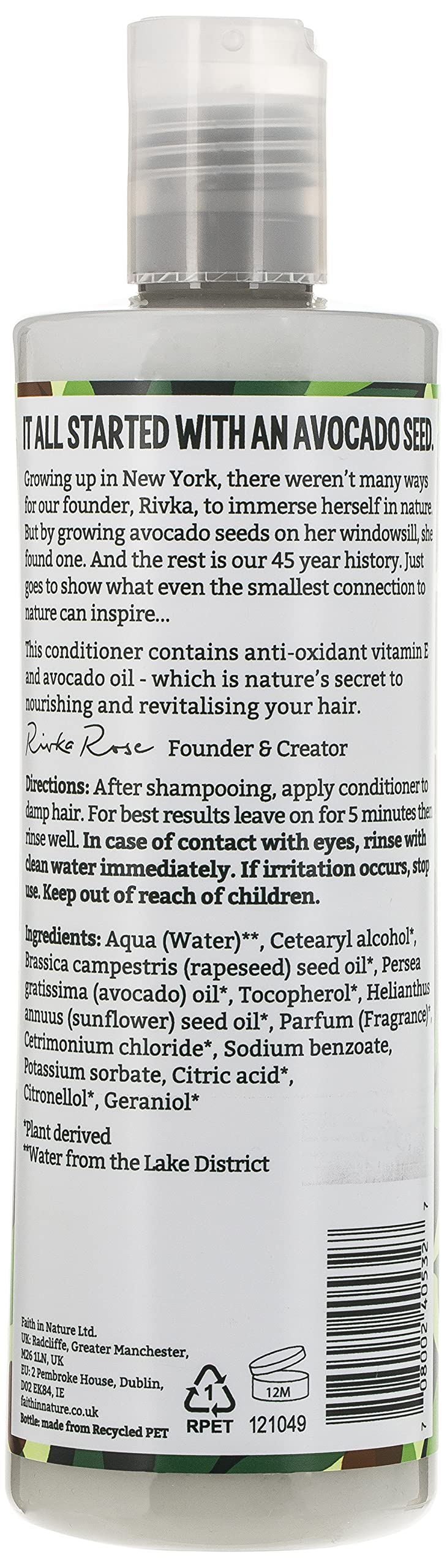 [Australia] - Faith In Nature Natural Avocado Conditioner, Nourishing, Vegan and Cruelty Free, No SLS or Parabens, For All Hair Types, 400 ml Conditioner Avocado 