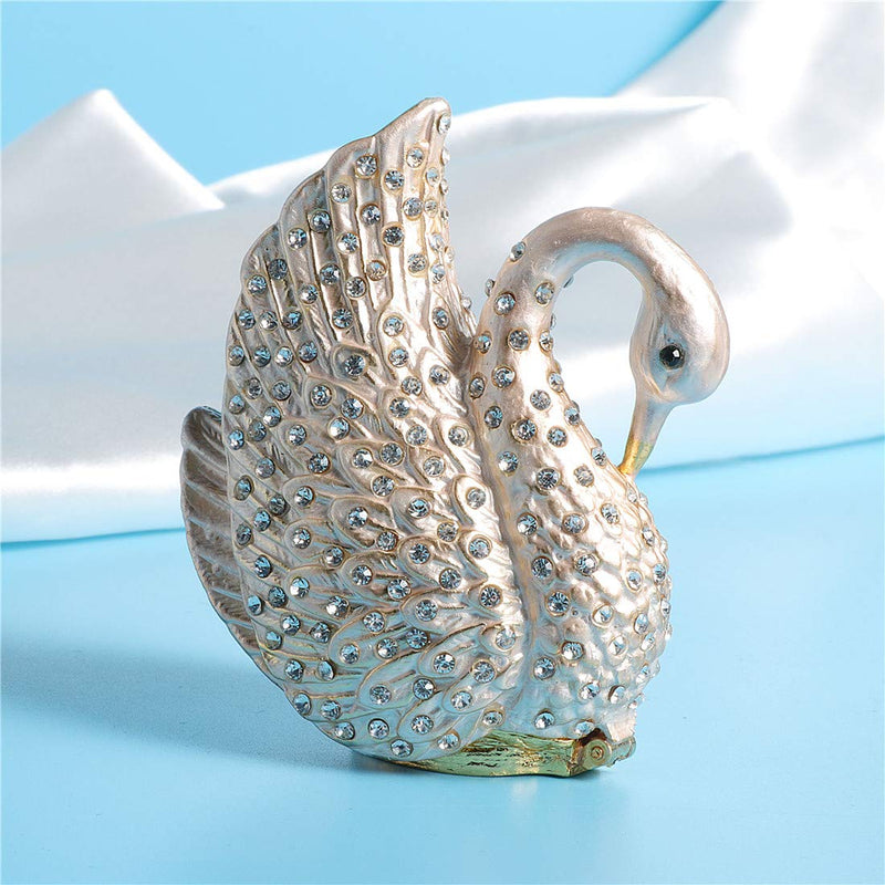 [Australia] - Waltz&F White Diamond Swan Metal Trinket Box Jeweled Hand-Painted Ring Holder Animal Collectible Figurine Decoration 