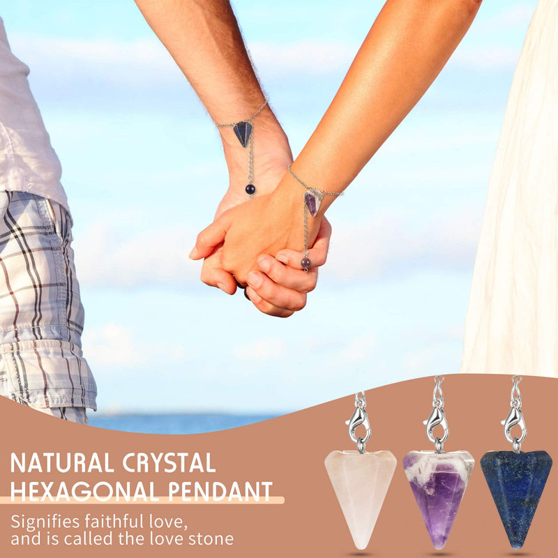 [Australia] - 3 Pieces Natural Crystal Hexagonal Pendants Pointed Gemstone Rock Pendant Pendulum Reiki Chakra Charm Natural Stone Pendants for Men Women Vibrant Colors 