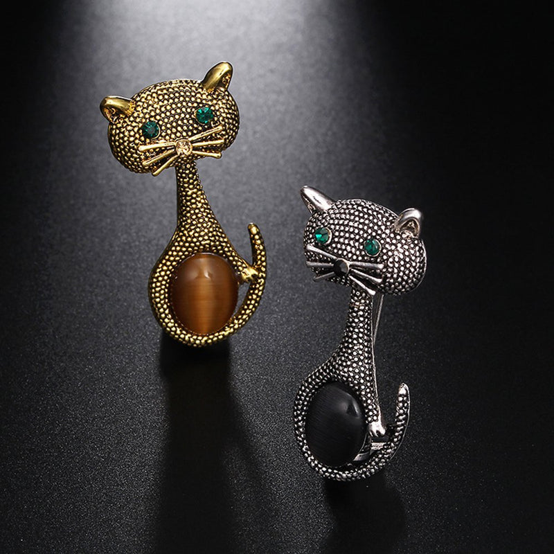 [Australia] - MINGHUA Vintage Crystal Cat Brooch Collar Pin Lovely Pets Corsage for Women Dress Accessories 