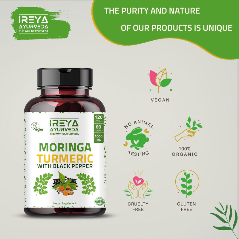 [Australia] - Moringa Oleifera Powder & Turmeric Root Powder with Black pepper 120 Capsules | Immunity & Metabolism Support, Joint and Digestive Support. Vegan, Gluten-Free and Non-GMO 