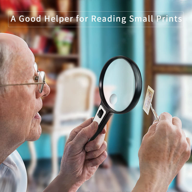 [Australia] - Magnifier with Light, 10X 20X High Magnification, Large Handheld Magnifying Glass with 4 LED Light, Suitable for Low Vision Seniors Reading, Jewelry, Coin, Science. 10X+20X 