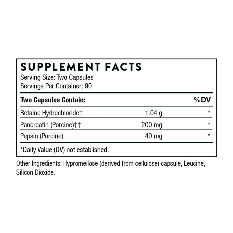 [Australia] - Thorne B.P.P. - Betaine, Pepsin, Pancreatin - Comprehensive Blend of Digestive Enzymes - to Support Healthy Digestion - Dairy-Free - 180 Capsules 