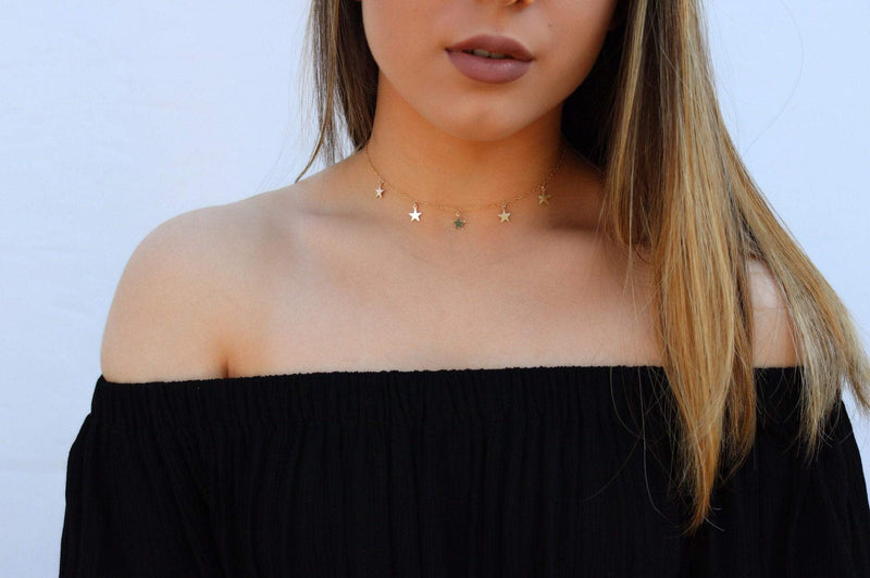 [Australia] - Star Choker Necklace for Women Dainty 14K Gold Plated Layered Choker Necklace Jewelry for Teen Girls A:Gold Star 