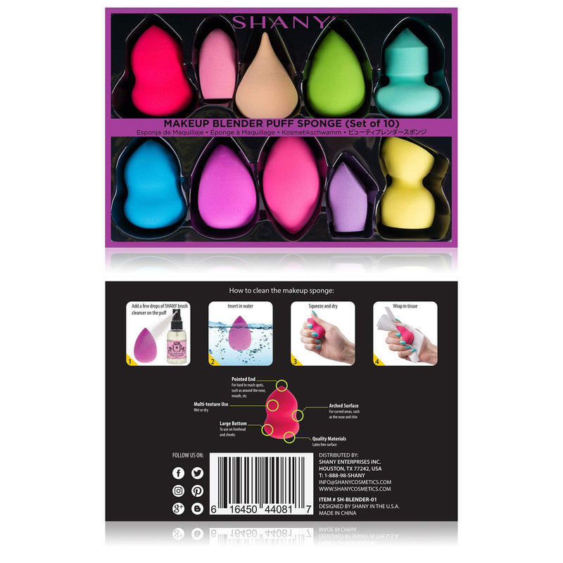 [Australia] - SHANY Makeup Premium Beauty Sponge Blender Puff Set - Latex-free & Vegan, Multipurpose Shapes & Colors - Set of 10 