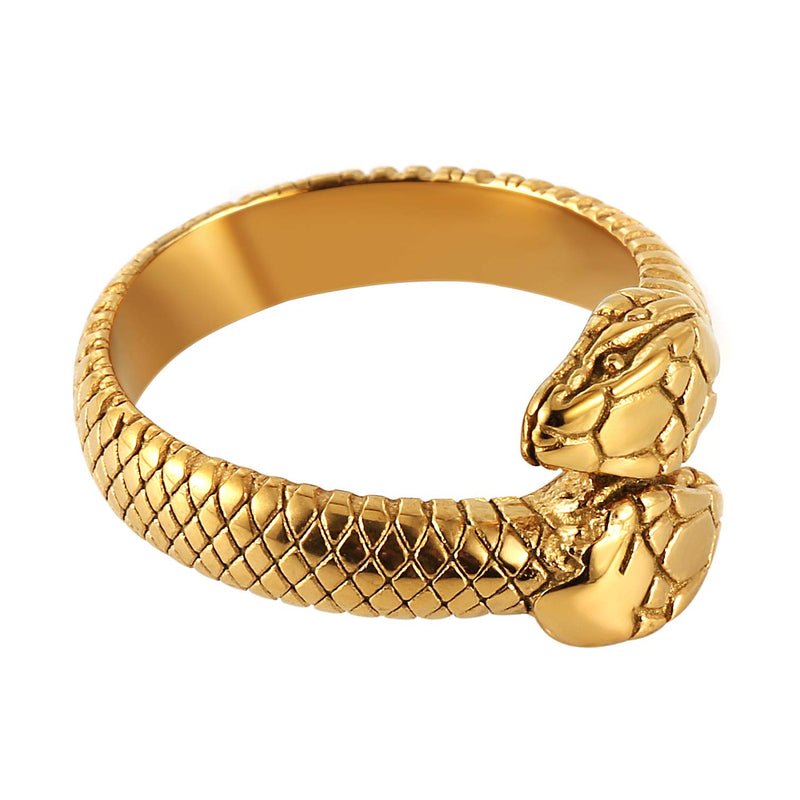 [Australia] - HZMAN Gothic Jewelry Retro Double Snake Head Loop Fashion Animal Personality Stainless Steel Ring Gold 6 
