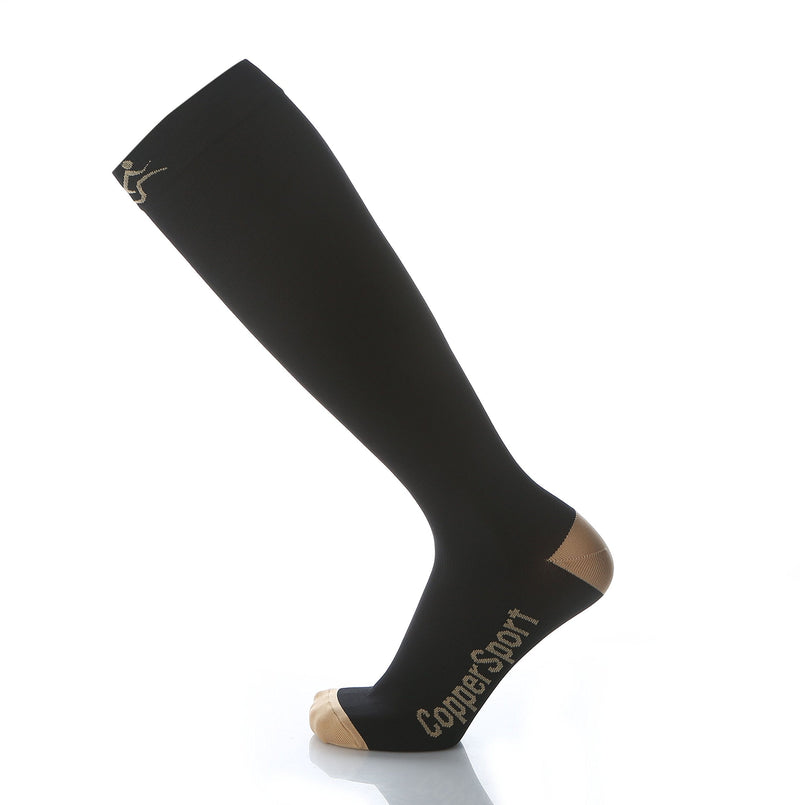 [Australia] - CopperSport Copper Compression Socks - Suitable for Athletics, Tennis, Golf, Basketball, Sports, Weightlifting, Joint Pain Relief, Injury Recovery (One Pair), Black, Small/Medium 