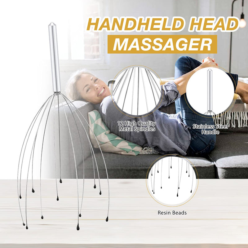 [Australia] - Sancheay Head Massager, Manual Scalp Head Scratcher, Handheld Scalp Massager for Deep Relaxation, Hair Stimulation and Stress Relief (Gold & Silver) Gold & Silver 