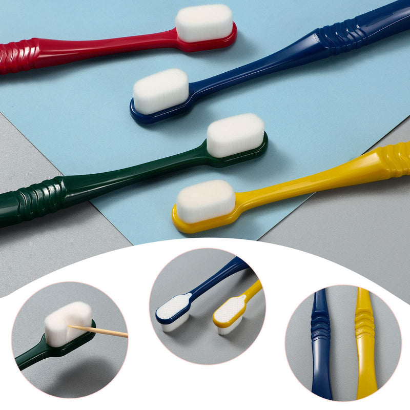 [Australia] - 4 Pieces Soft Micro-Nano Manual Toothbrush Extra Soft Bristles Toothbrush with 20,000 Bristles for Fragile Gums Adult Kid Children (Blue and Pink Smooth) (Red, Dark Green, Yellow, Dark Blue) Red, Dark Green, Yellow, Dark Blue 