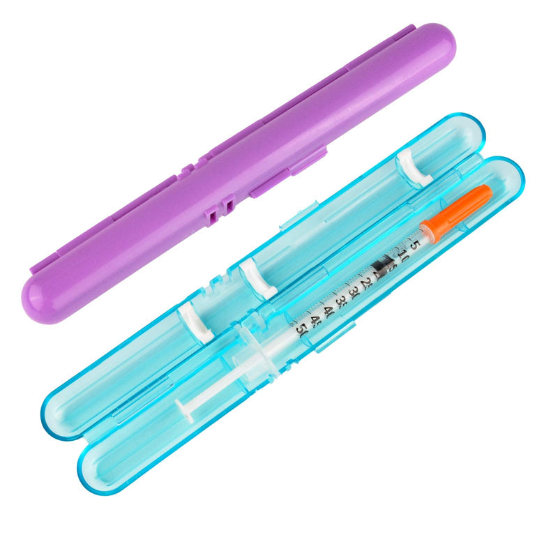 [Australia] - Medarchitect PSC (MA-PSC) Portable Travel Insulin Prefilled Syringe Case for Diabetes 2 Count (Pack of 1) Light Blue Transparent+solid Purple 