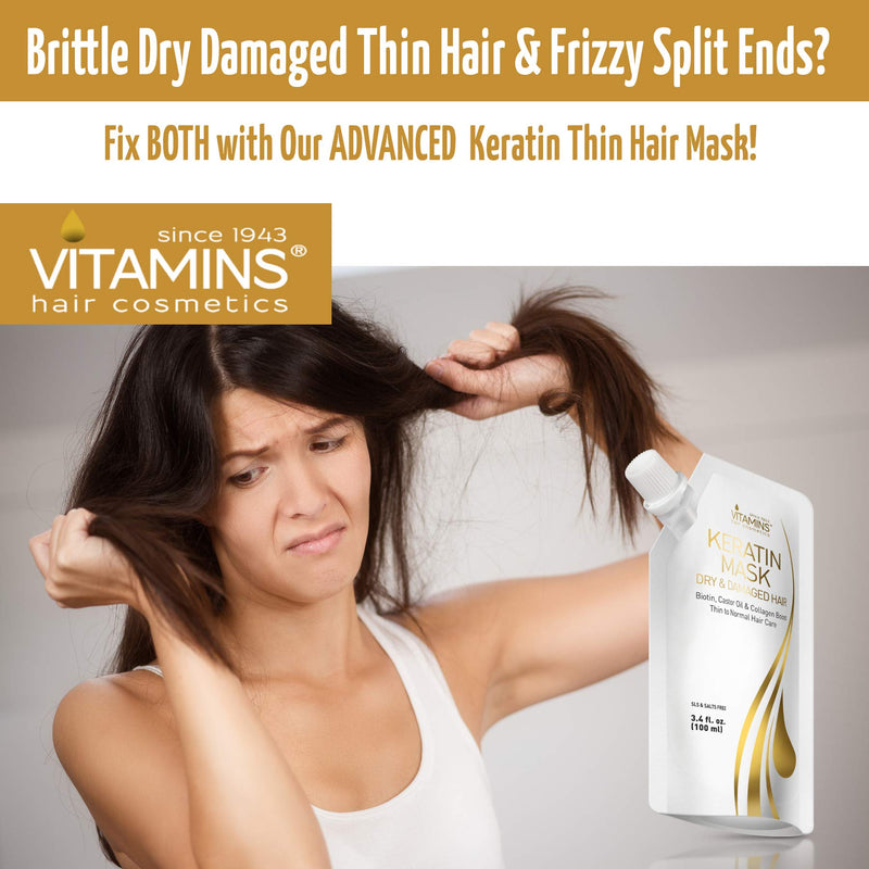 [Australia] - Vitamins Hair Mask Conditioner Keratin Treatment - Biotin Castor and Coconut Oil Deep Conditioning for Thin Fine Hair - Anti Frizz Moisturiser for Curly Straight Dry Damaged and Frizzy Hair 100 ml (Pack of 1) 