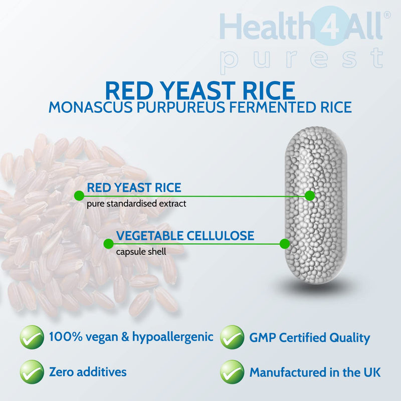 [Australia] - Red Yeast Rice 600mg 120 Capsules (V) . Purest- no additives. Vegan. Highest Safe Dosage 2400mg a Day. Made by Health4All 120 Count (Pack of 1) 