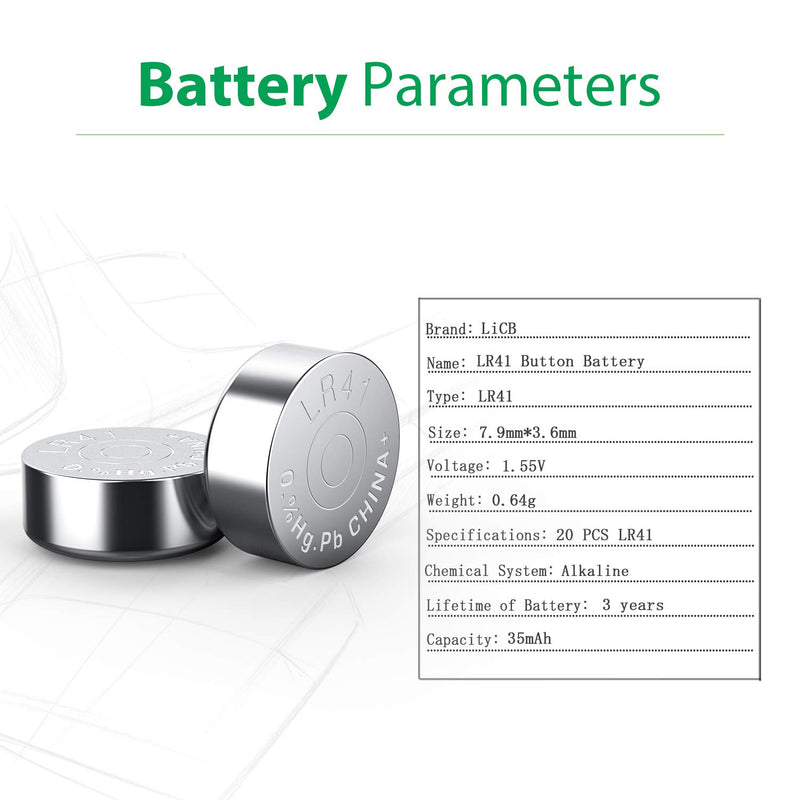 [Australia] - LiCB 20 Pack LR41 AG3 392 384 192 Battery 1.5V Button Coin Cell Batteries 