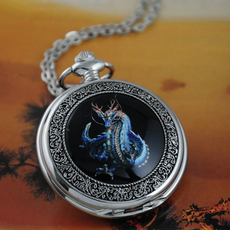 [Australia] - VIGOROSO Watches Steampunk Cool Evil Dragon Enamel Painting Pocket Watch in Box 