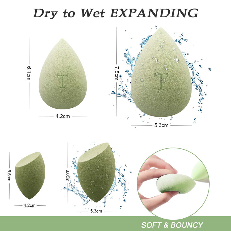 [Australia] - Makeup Sponge Blender, Beauty Sponge Egg Sponge for Powder Cream or Liquid Blending Application, Soft Multi-colored Flawless Applicator, Set of 5 with holder (Green series) Green Series 