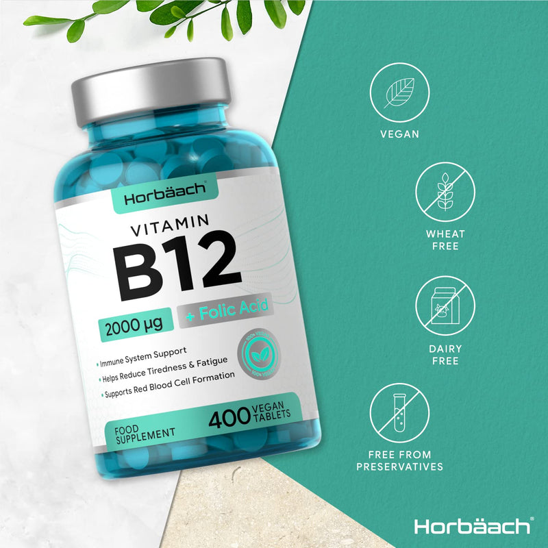 [Australia] - Vitamin B12 Complex 2000ug | 400 Vegan Tablets High Strength | with Folic Acid | by Horbaach 