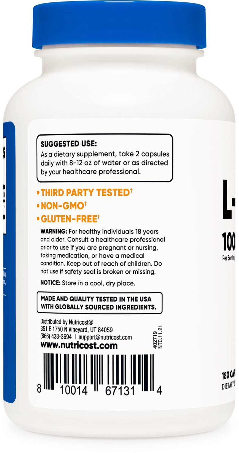 [Australia] - Nutricost L-Proline 1000mg, 180 Capsules (90 Servings) - 500mg Per Cap, Non-GMO, Gluten Free 