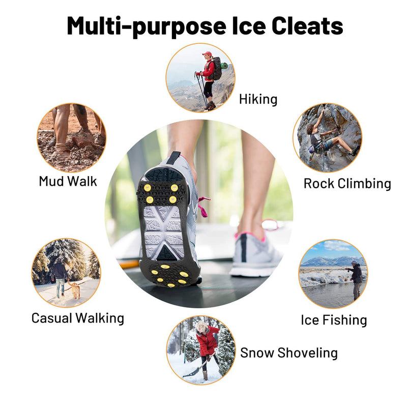 [Australia] - ZOMAKE Ice Cleats for Shoes and Boots, Traction Crampons Snow Grips for Walking on Ice, Men Women Anti Slip 10 Spikes Cleat(Extra 10 Studs) Black Medium 