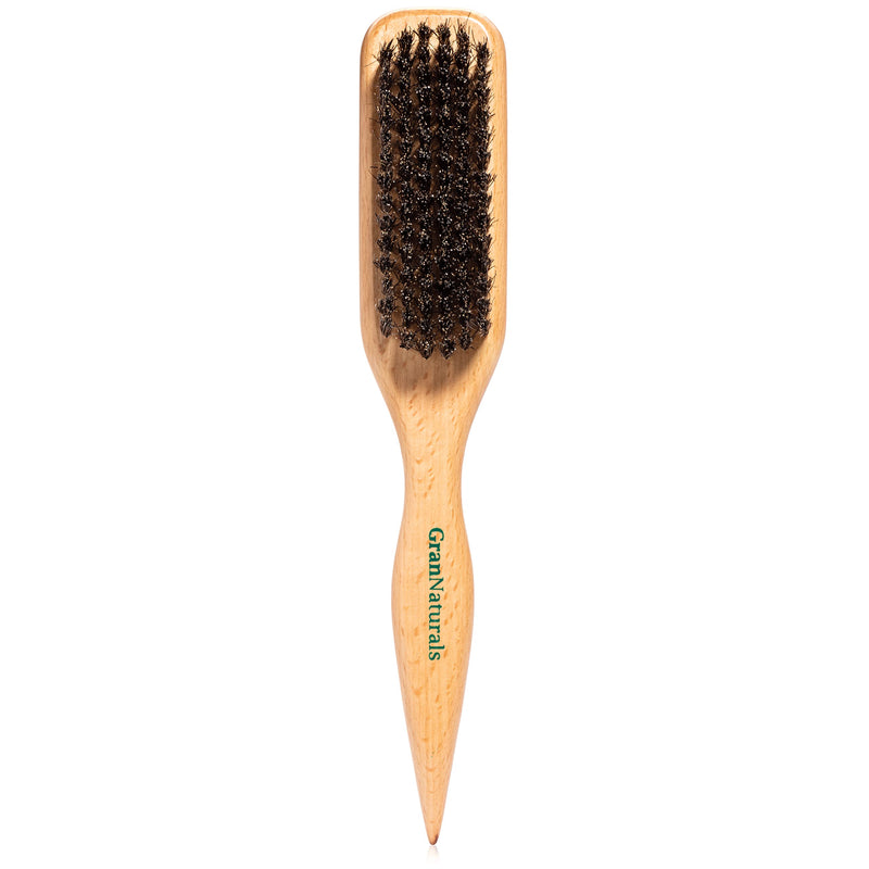 [Australia] - GranNaturals Wide Boar Bristle Teasing Brush & Smoothing Brush for Slick Back Hair, Edge Control, Backcombing to Create Sleek Hairstyle - Wooden Wide Rat Tail for Hair Sectioning 