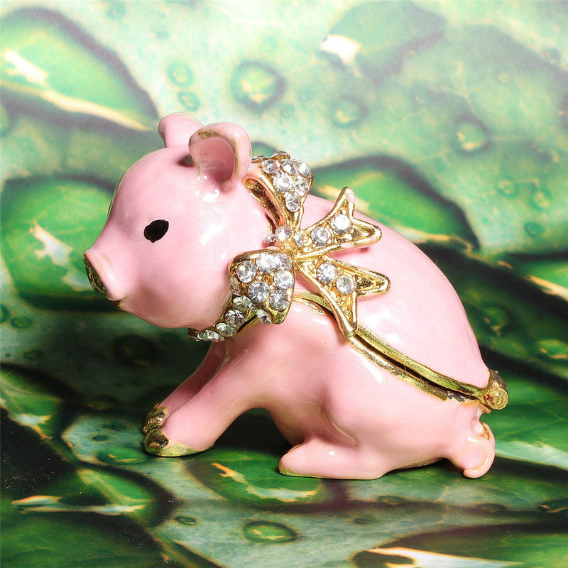 [Australia] - Waltz&F Handcrafted Pewter Trinket Box Jeweled New Lovely Pig Jewelry Box pink 