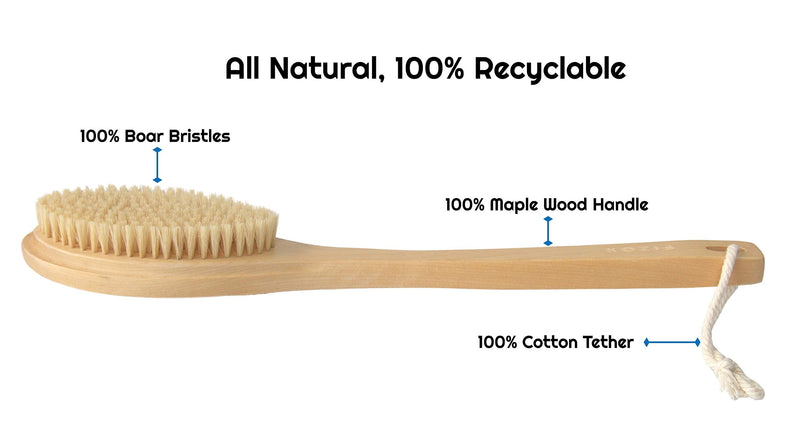 [Australia] - KOZIS Wooden Bath Brush | Maple Wood Handle | All Natural 100% Recyclable | Bath Body Exfoliating | Shower Back Cleaning Scrubber | Dry or Wet Skin (Natural) 