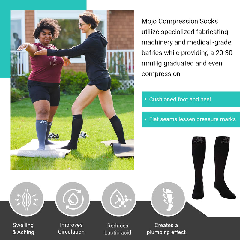 [Australia] - Mojo Compression Socks - Comfortable Coolmax Material for Recovery & Performance - Medical Support Socks - 20-30 mmHg Support - Compression Stockings for Women & Men (Black, 3X-Large) Black 
