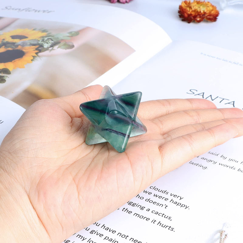 [Australia] - Hxswkk Rainbow Fluorite Crystal Merkaba Stars Hand Carved Gemstones Therapy for Reiki Spiritual Energy Gifts 1inches 