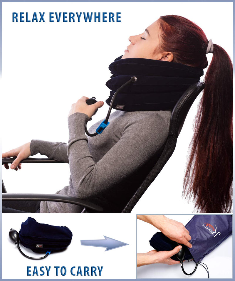 [Australia] - Pinched Nerve Neck Stretcher Cervical Traction Device for Home Pain Treatment | Inflatable Spinal Decompression Collar Unit Muscle Strain Injury Relief | Herniated Disc Problems Remedy Kit (Blue) Blue 