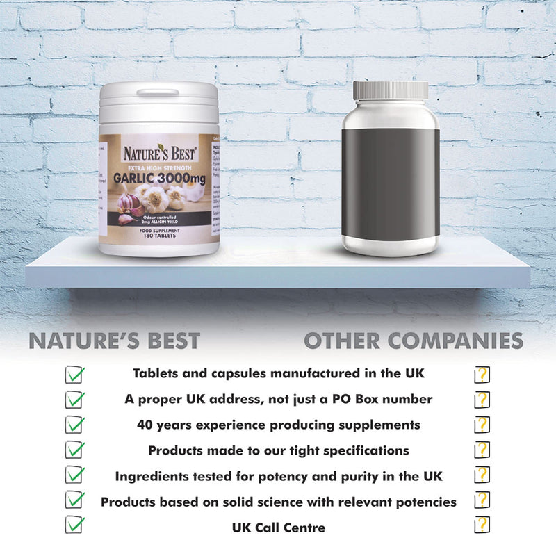 [Australia] - Garlic Tablets 3000mg - High Strength & Rich in Allicin � 180 Tablets 6 month's Supply - Taste & Odour Controlled - UK Made � Equivalent to 3000mg of Fresh Garlic 