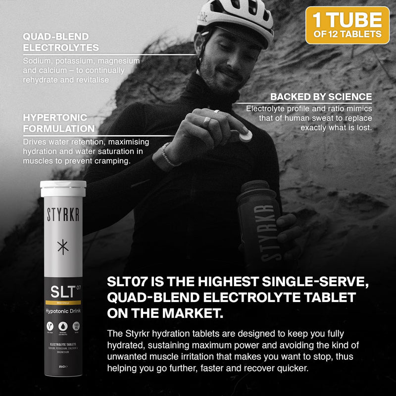 [Australia] - Electrolytes Tablets by Styrkr - Pack of 12 Hydration Tablets - 4X Higher Salts - Approved by Endurance Athletes - Advanced Quad-Blend Formulation - SLT07 12x per Tube 1 Pack 