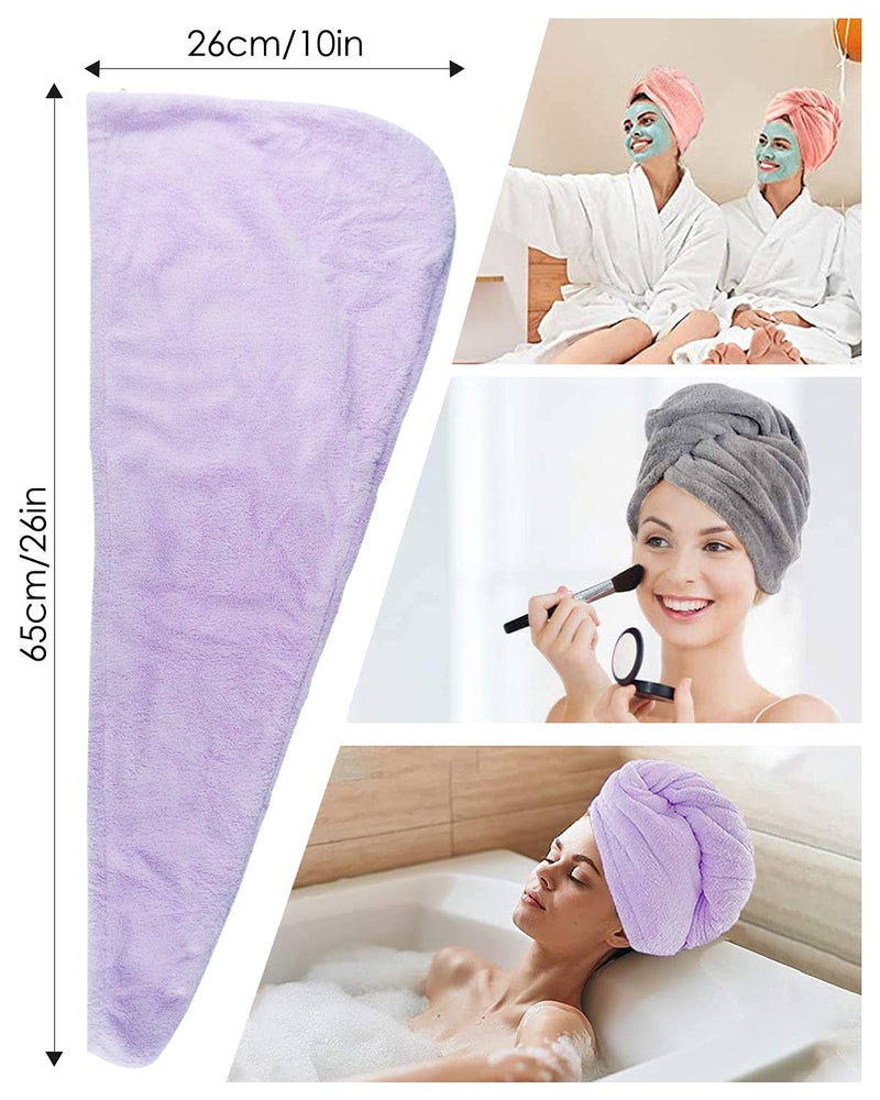 [Australia] - Microfibre Hair Towel, 3 Pack Super Absorbent Hair Towel Wrap with Button Design. Extremely Soft Hair Wrap Towel, Traveling, Beach Excursions, Sports, Grey/ Pink/ Purple Microfibre Towel Grey & Pink & Purple 