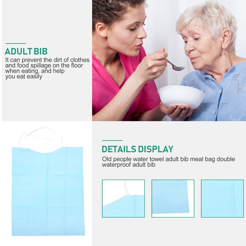 [Australia] - Beavorty 30Pcs Disposable Adult Bibs Eating Bibs Food Catcher Crumb Catcher Bibs Apron Clothing Protectors for Seniors Elderly Disabled Women Men Blue 