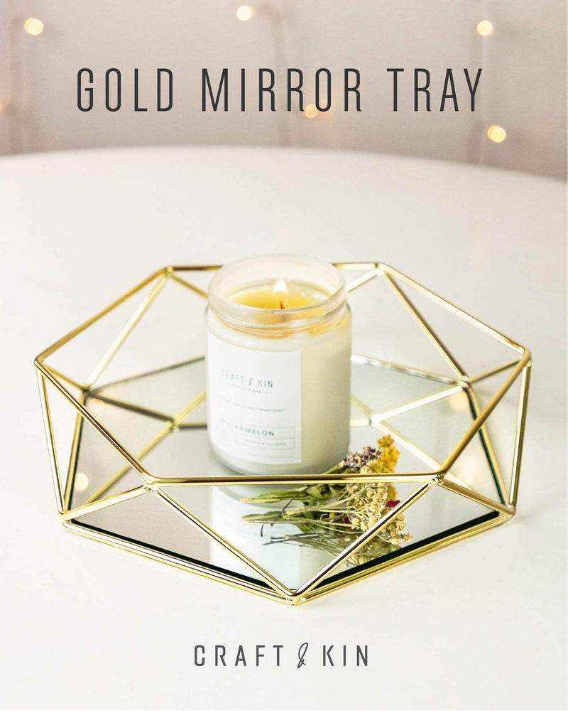 [Australia] - Gold Mirror Tray Catch-All, Jewelry Tray with Non-Slip Base, Perfume Tray for Dresser, Gold Tray Decorative Tray, Jewelry Organizer Tray, Vanity Trays for Dressers, Bathroom Tray, Glass Tray, Hexagonal Decor Tray 