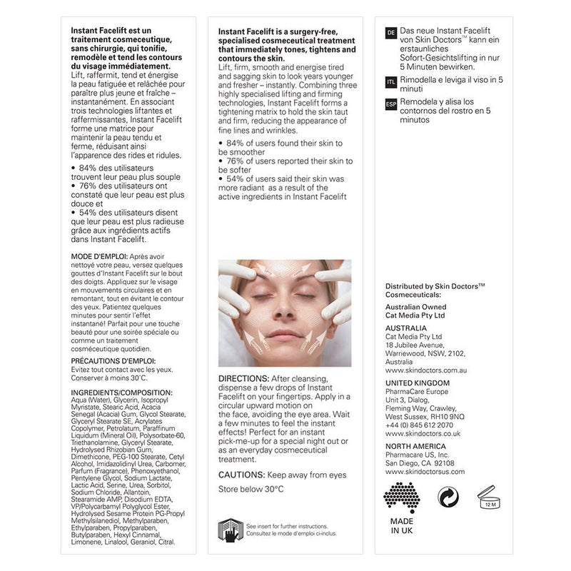 [Australia] - Skin Doctors Instant Facelift serum, make-up primer, instantly smoothes wrinkles, reduces fine lines, tones and lifts for younger looking skin, whilst acting as a matte primer. Works in minutes and lasts for hours. - 30ml 