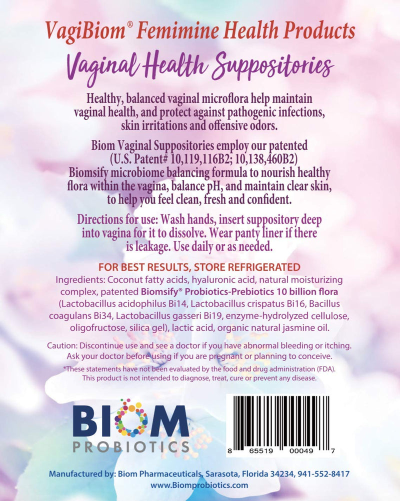 [Australia] - Biom Vaginal Probiotic Suppository: Natural Vaginal pH and Odor Control Regimen; Balance and Nourishes Vaginal Microbiome; No Parabens, No preservatives (15 count) 