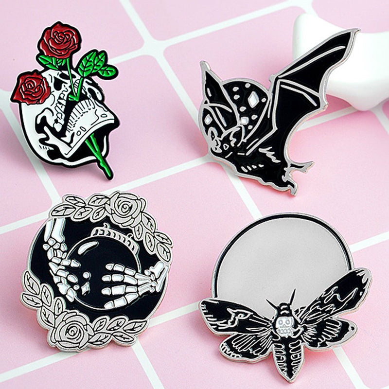 [Australia] - DINGJIN 4 Pcs Punk Enamel Brooch Pin Bat Bee Skeleton Collar Pins Badge Corsage Brooch,Silver Silver 