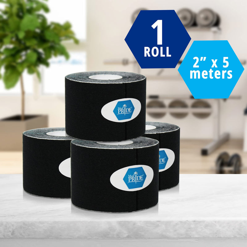 [Australia] - Medpride Kinesiology Tape - Latex-Free Athletic Tape for Pain Relief, Injured Muscle Support- Therapeutic Sports Tape Stabilizes Knee, Muscle & Joints- 1 Uncut Tape Roll [2” x 16.4 Feet] Black 